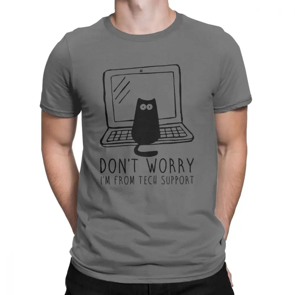 Men's I'm From Tech Support T Shirts Cats Geek Programming Engineering Software Engineer Cotton Tops Funny Tee Europe T-Shirt