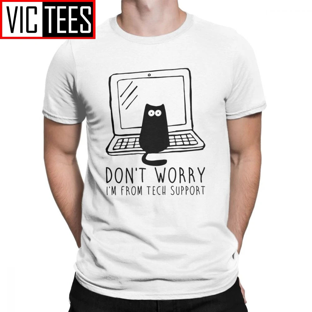 Men's I'm From Tech Support T Shirts Cats Geek Programming Engineering Software Engineer Cotton Tops Funny Tee Europe T-Shirt
