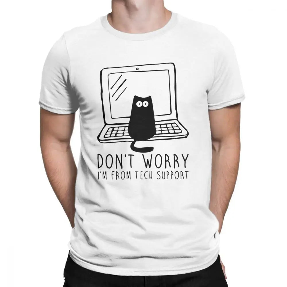 Men's I'm From Tech Support T Shirts Cats Geek Programming Engineering Software Engineer Cotton Tops Funny Tee Europe T-Shirt