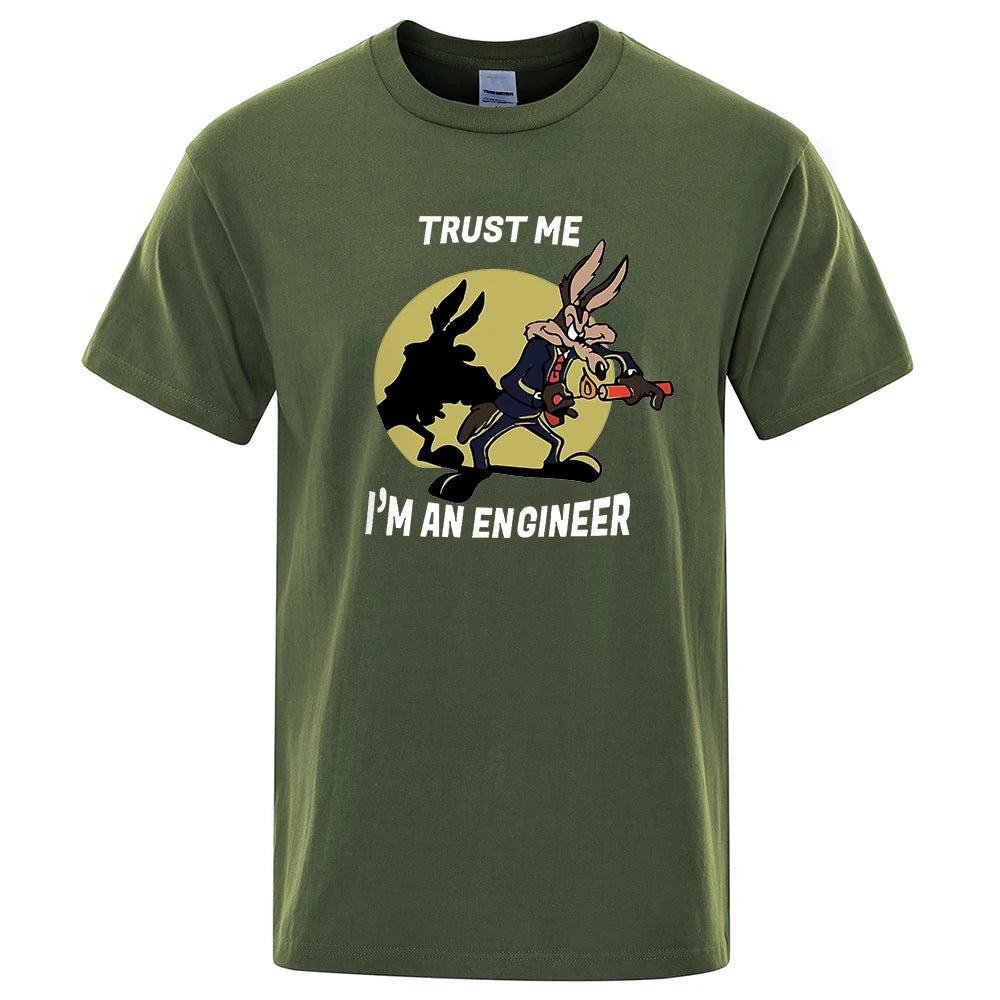 Trust Me Im An Engineer T Shirt For Men Pure Cotton Vintage T-Shirt Round Neck Engineering Tees Classic Man Clothes Oversized