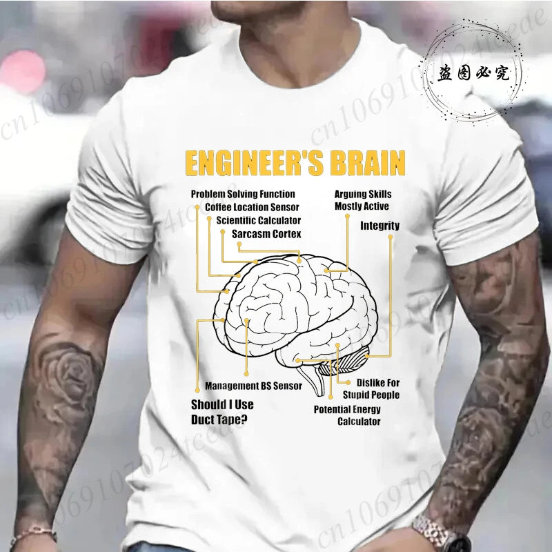 Engineer's Brain Funny Sarcastic Engineering Print T-Shirt for Men Women Graphic T Shirts Summer Fashion Shirt Short Sleeve Gift