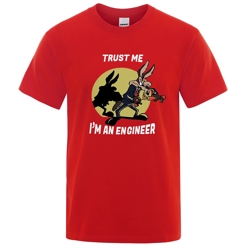 Trust Me Im An Engineer T Shirt For Men Pure Cotton Vintage T-Shirt Round Neck Engineering Tees Classic Man Clothes Oversized
