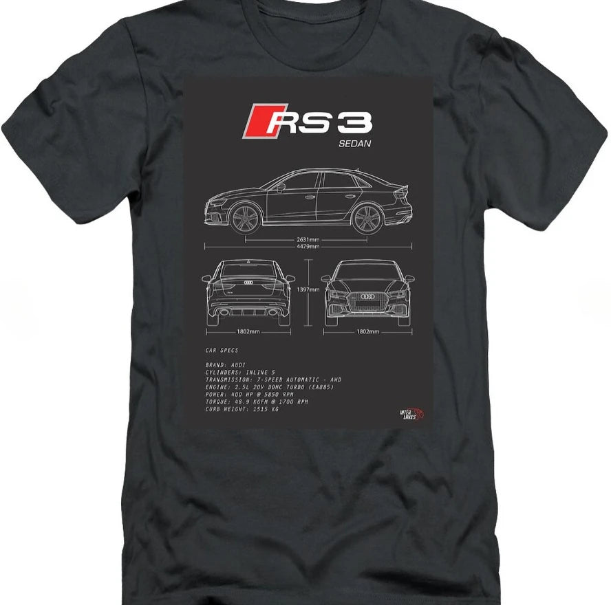 Audi men's t-shirt rs3 engineering printing mechanical style car enthusiast car theme casual cotton summer