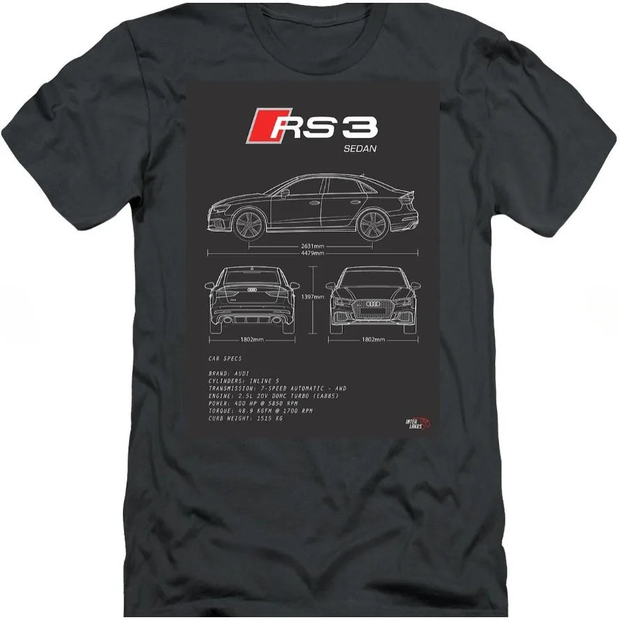 Audi men's t-shirt rs3 engineering printing mechanical style car enthusiast car theme casual cotton summer