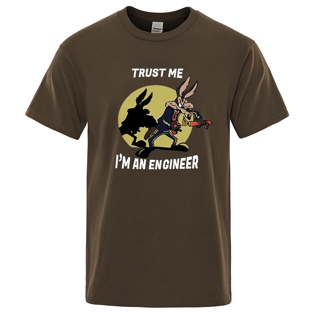 Trust Me Im An Engineer T Shirt For Men Pure Cotton Vintage T-Shirt Round Neck Engineering Tees Classic Man Clothes Oversized