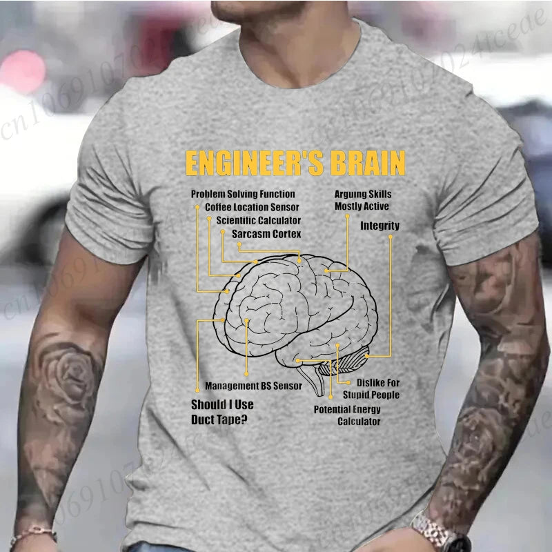 Engineer's Brain Funny Sarcastic Engineering Print T-Shirt for Men Women Graphic T Shirts Summer Fashion Shirt Short Sleeve Gift