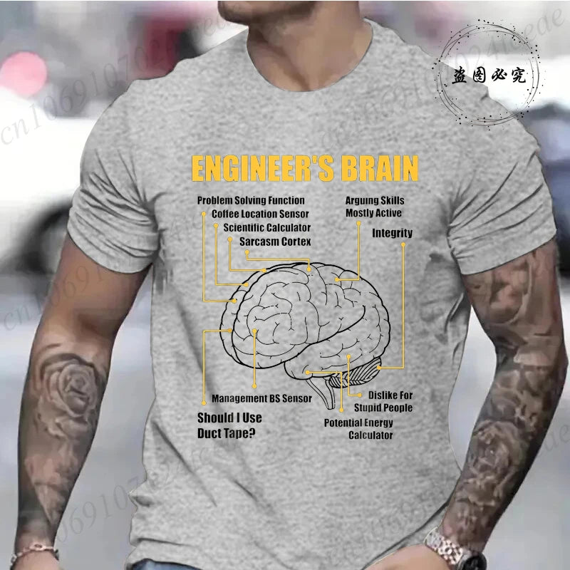 Engineer's Brain Funny Sarcastic Engineering Print T-Shirt for Men Women Graphic T Shirts Summer Fashion Shirt Short Sleeve Gift